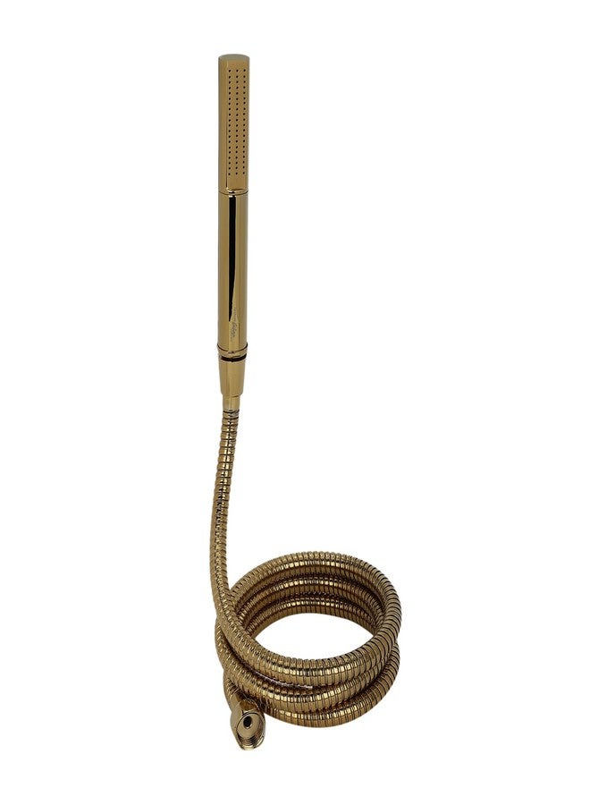 هيندوير مجموعة هندوير الإيطالية F160150PGD دش يدوي للحمام | مصنوع من النحاس | مزود بخرطوم مرن من الفولاذ المقاوم للصدأ بطول 1.5 متر وخطاف جداري | تصميم دائري | دش مطري | اللون: ذهبي - Image 1